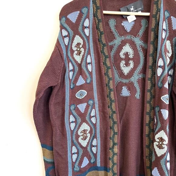 Peruvian Connection Artsy Women Cardigan Sweater Size M Brown Pima Cotton Jacket - Picture 4 of 10
